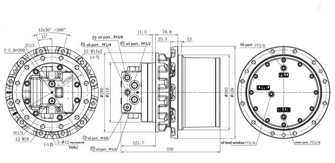 CAT E70B Sumitomo SH60를 위한 파란 굴착기 여행 모터 집합 TM09VC-02